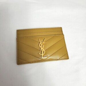 Auth Saint Laurent YSL Monogram Quilted Card Holder Yellow